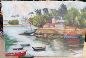 Peinture "Le Port de Sainte Marine" signée DIQUELOU