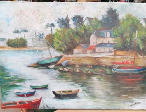 Peinture « Le Port de Sainte Marine » signée DIQUELOU