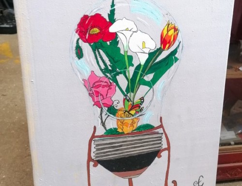 Peinture sur bois fleurs dans une ampoule