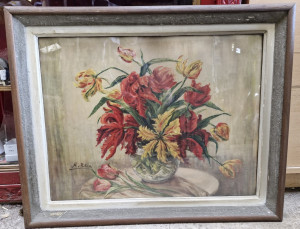 Aquarelle bouquet de fleurs signée M. v. BIBRA