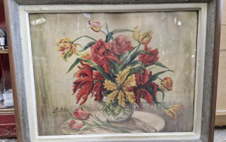 Aquarelle bouquet de fleurs signée M. v. BIBRA