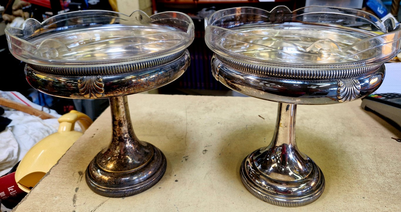 Compotier métal argenté et verre