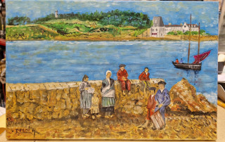 Peinture sur toile de l'ile Tristan par R. FLOCH