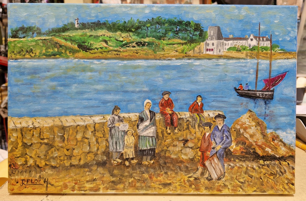 Peinture sur toile de l'ile Tristan par R. FLOCH