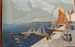 Peinture d'avant-guerre de port de pêche breton