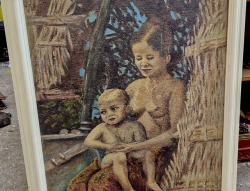Peinture de femme et son enfants (Indochine) signé J. de Surmont
