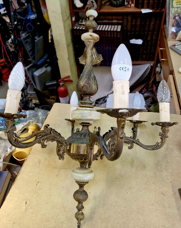 Lustre 6 branches en bronze et onyx