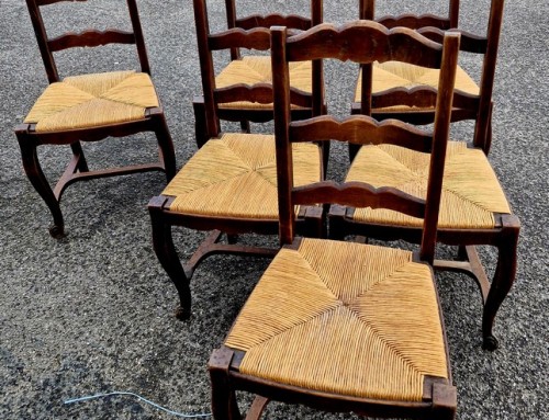 Ensemble de 6 chaises en bois et paille