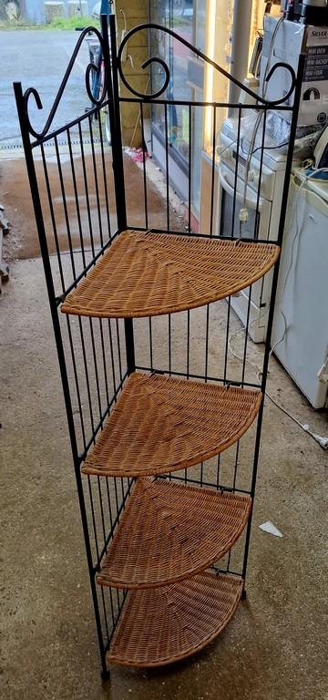 Étagère d'angle métal et rotin pliable