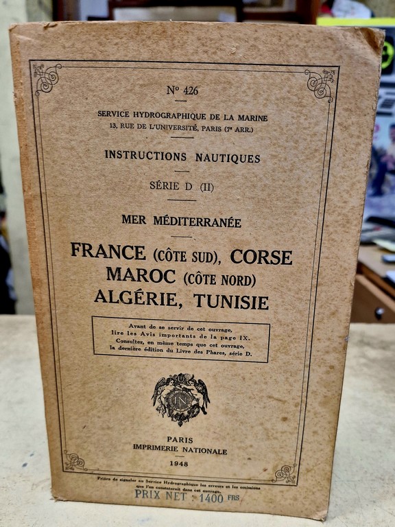 Livre Instructions Nautiques Mer Méditerranée 1948