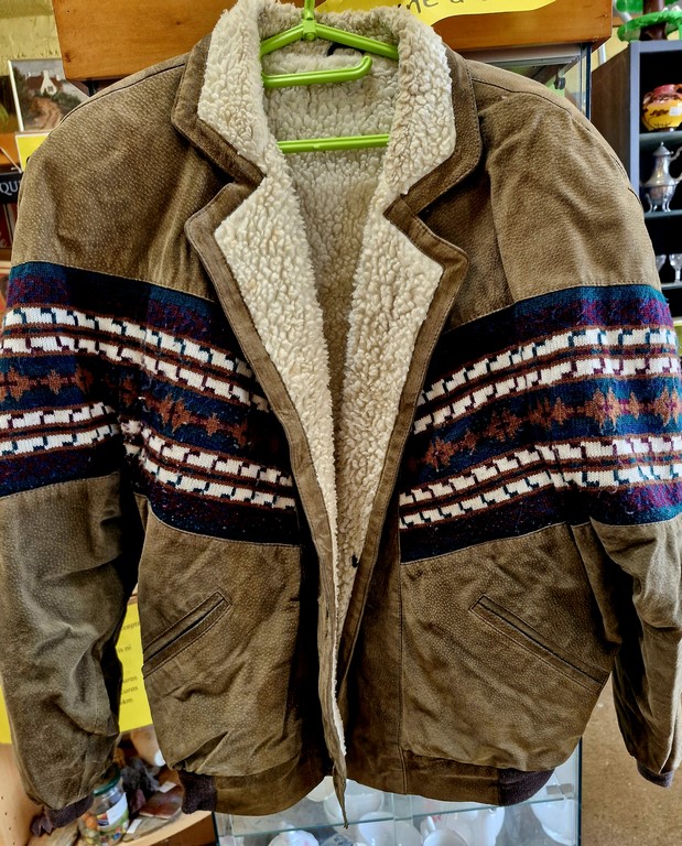 Blouson en croûte de cuir et laine